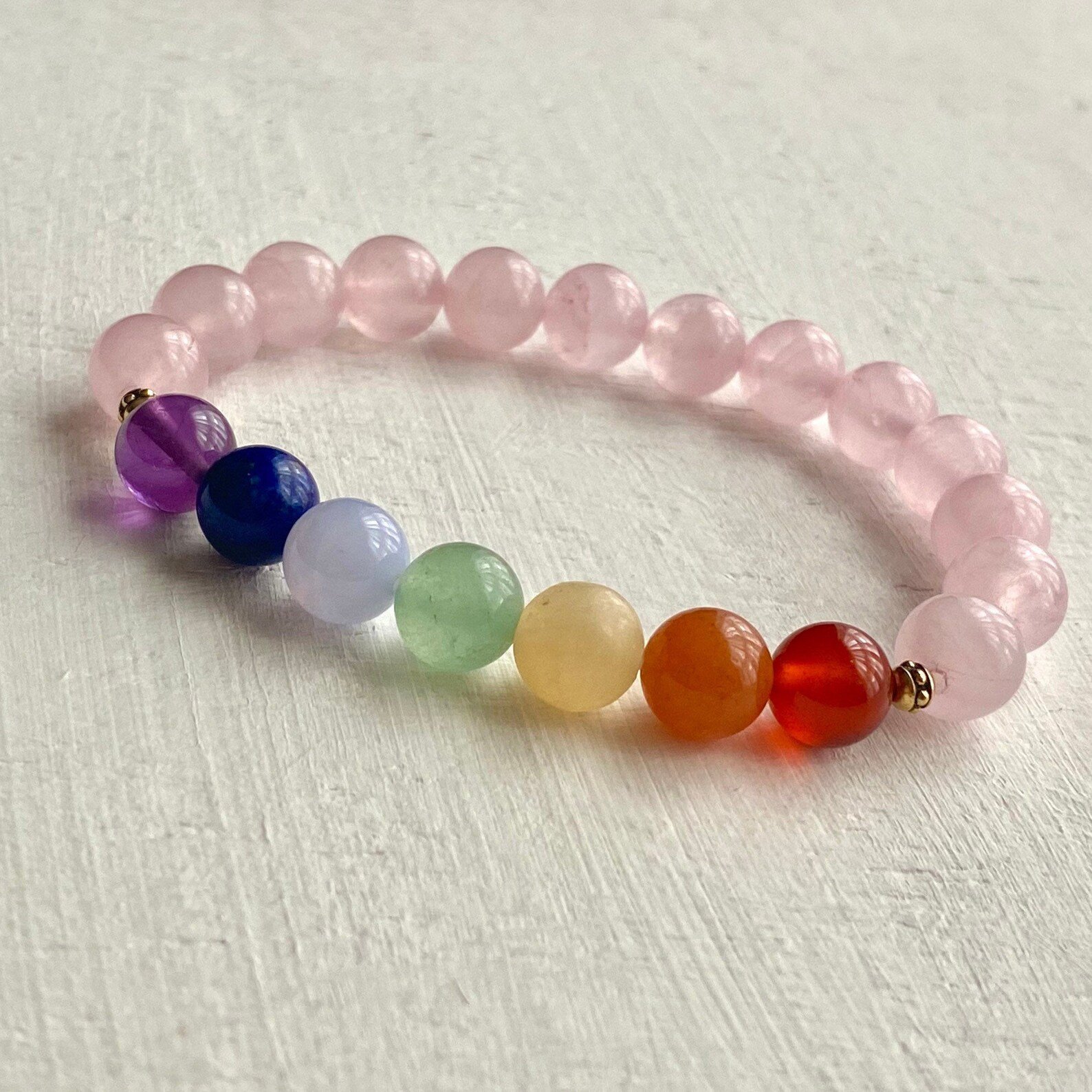 Rose Quartz 7 Chakra Bracelet - To Attract Love and Fame